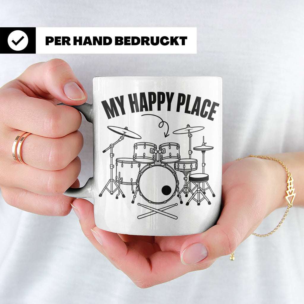 Drummer Tasse My Happy Place Spruch, Geschenkidee für Schlag – Weiß [farbe:weiß]