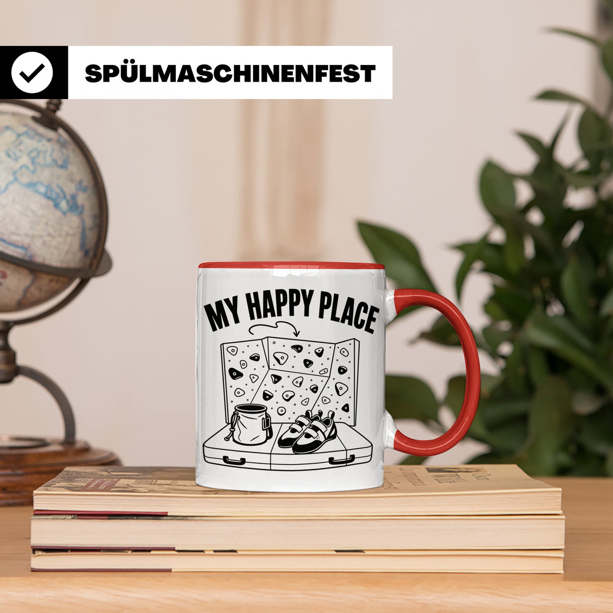 Bouldern Tasse My Happy Place Spruch Geschenkidee für Klette – Rot [farbe:rot]