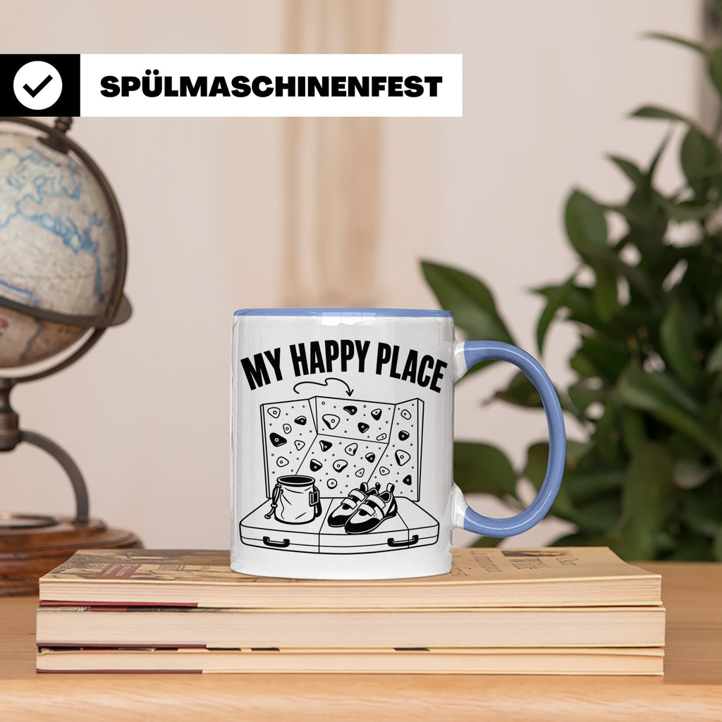 Bouldern Tasse My Happy Place Spruch Geschenkidee für Klette – Blau [farbe:blau]