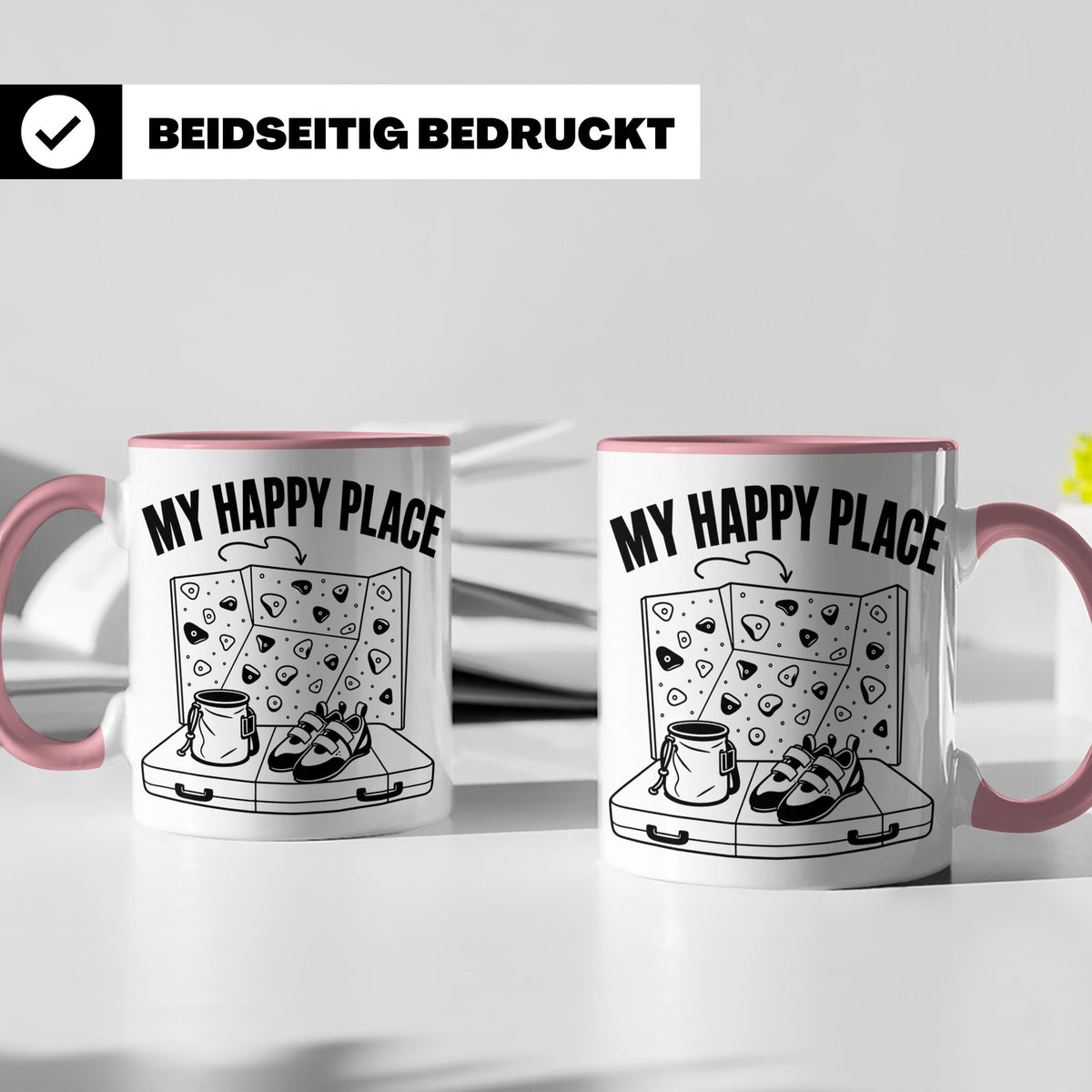 Bouldern Tasse My Happy Place Spruch Geschenkidee für Klette – Rosa [farbe:rosa]
