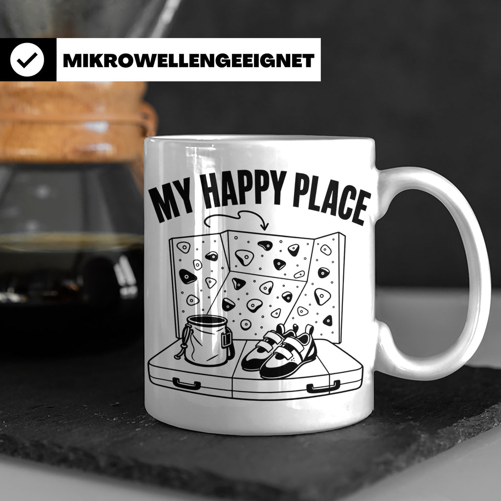 Bouldern Tasse My Happy Place Spruch Geschenkidee für Klette – Weiß [farbe:weiß]