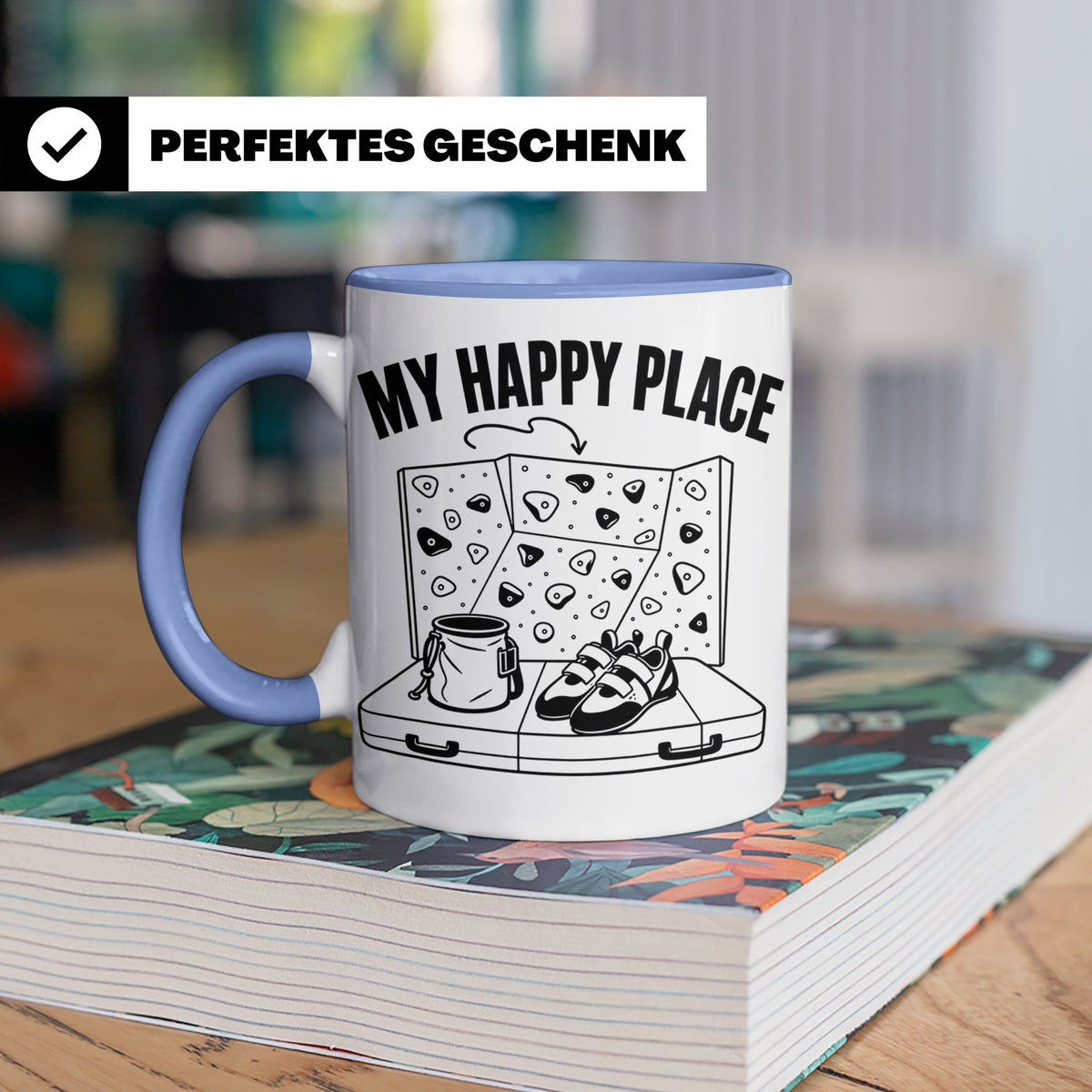 Bouldern Tasse My Happy Place Spruch Geschenkidee für Klette – Blau [farbe:blau]