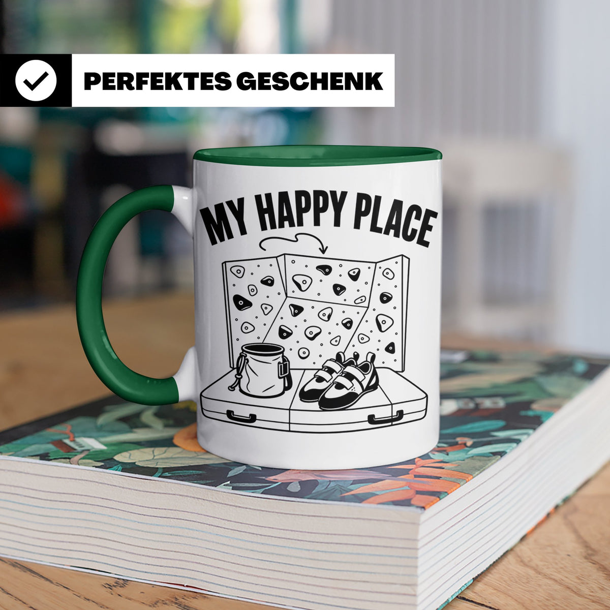 Bouldern Tasse My Happy Place Spruch Geschenkidee für Klette – Grün [farbe:grün]