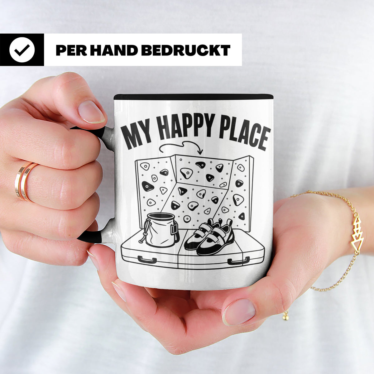 Bouldern Tasse My Happy Place Spruch Geschenkidee für Klette – Schwarz [farbe:schwarz]