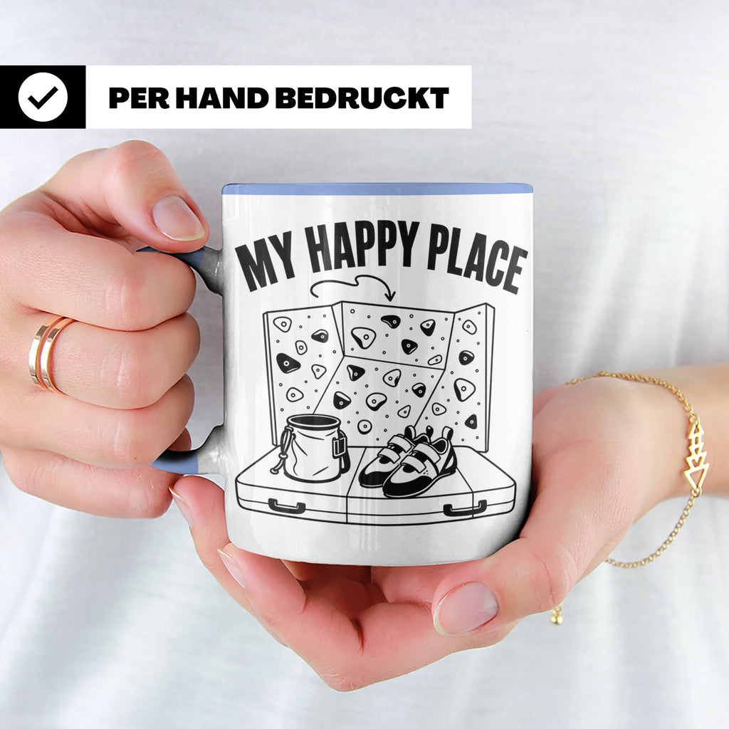 Bouldern Tasse My Happy Place Spruch Geschenkidee für Klette – Blau [farbe:blau]