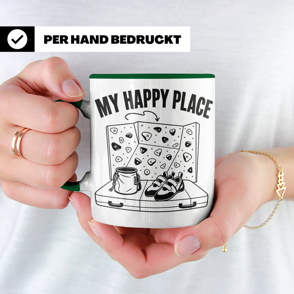 Bouldern Tasse My Happy Place Spruch Geschenkidee für Klette – Grün [farbe:grün]