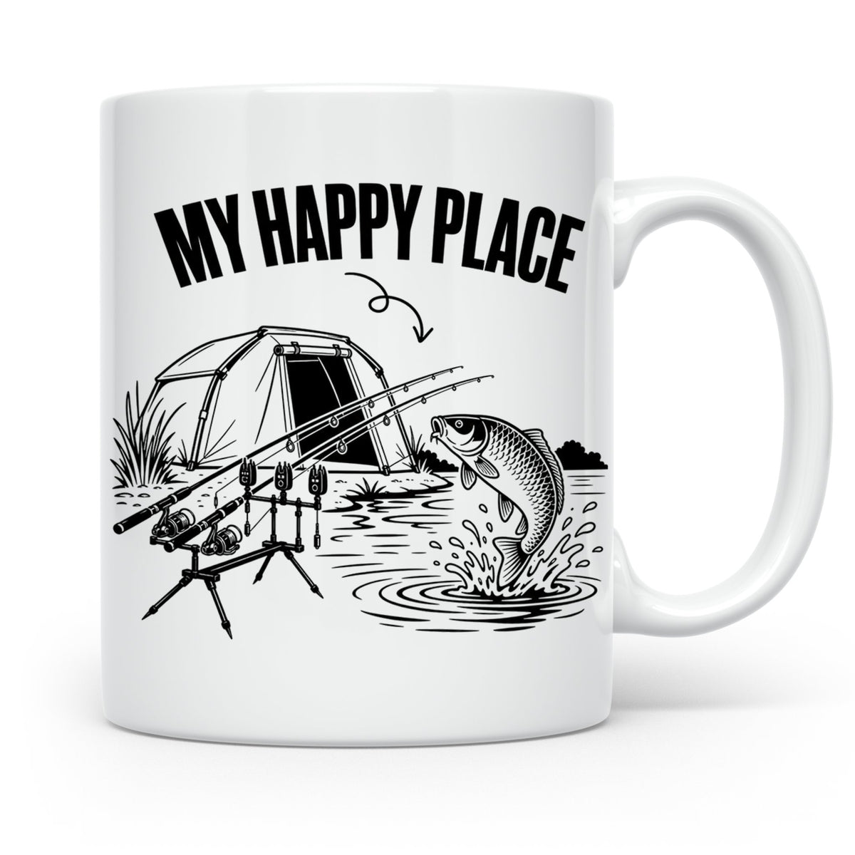 Karpfenangler Tasse My Happy Place Spruch Geschenk für Angle – Weiß [farbe:weiß]
