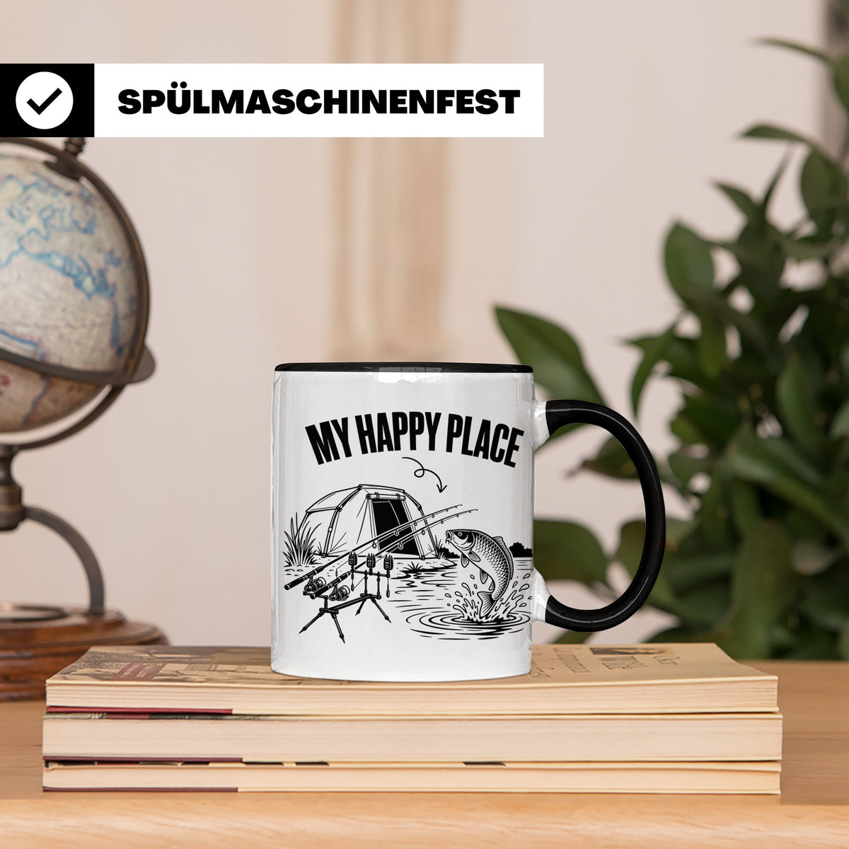 Karpfenangler Tasse My Happy Place Spruch Geschenk für Angle – Schwarz [farbe:schwarz]
