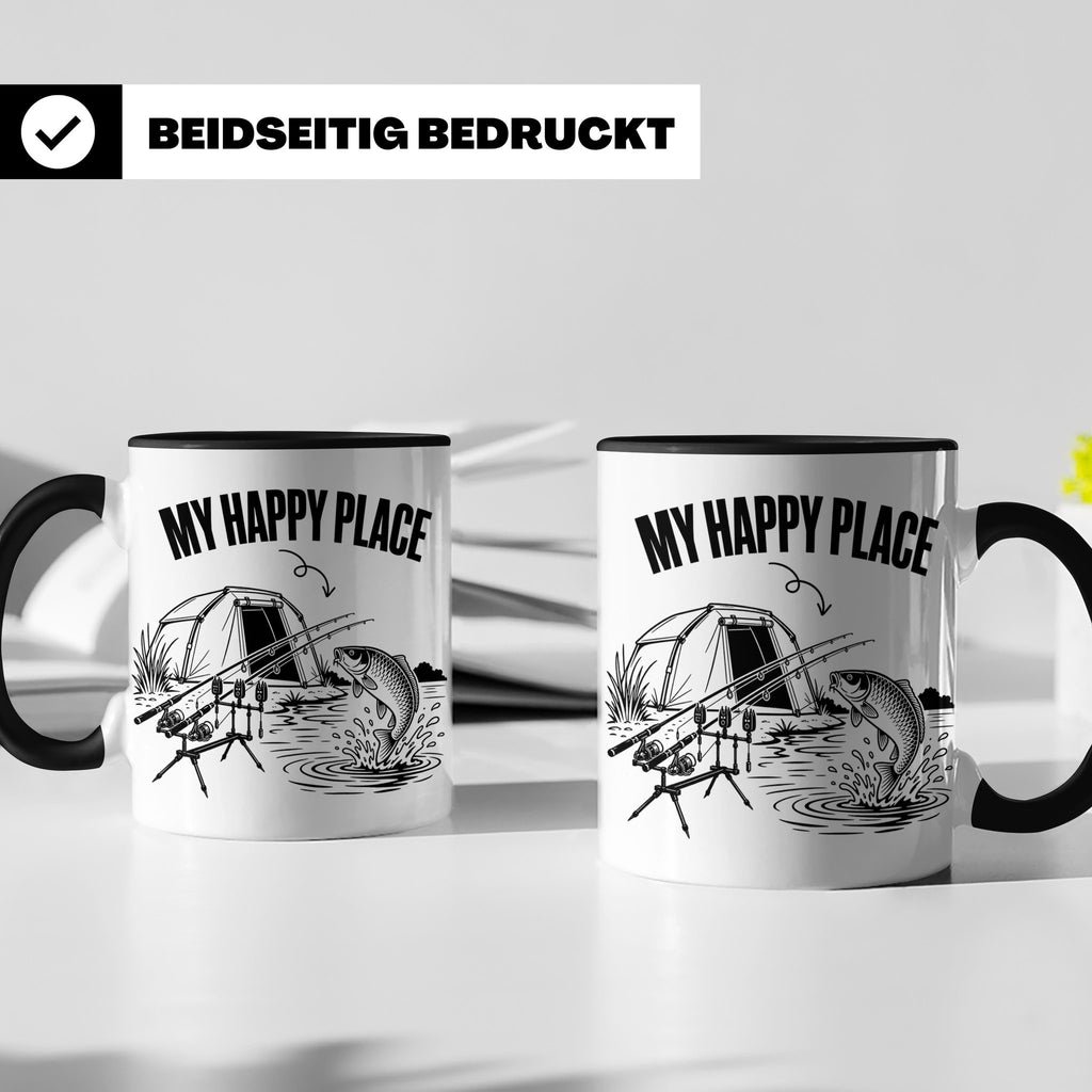 Karpfenangler Tasse My Happy Place Spruch Geschenk für Angle – Schwarz [farbe:schwarz]