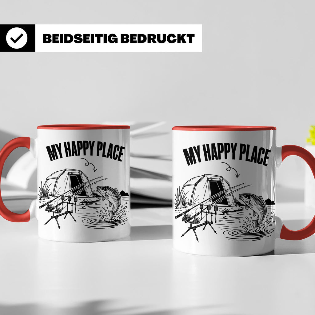 Karpfenangler Tasse My Happy Place Spruch Geschenk für Angle – Rot [farbe:rot]