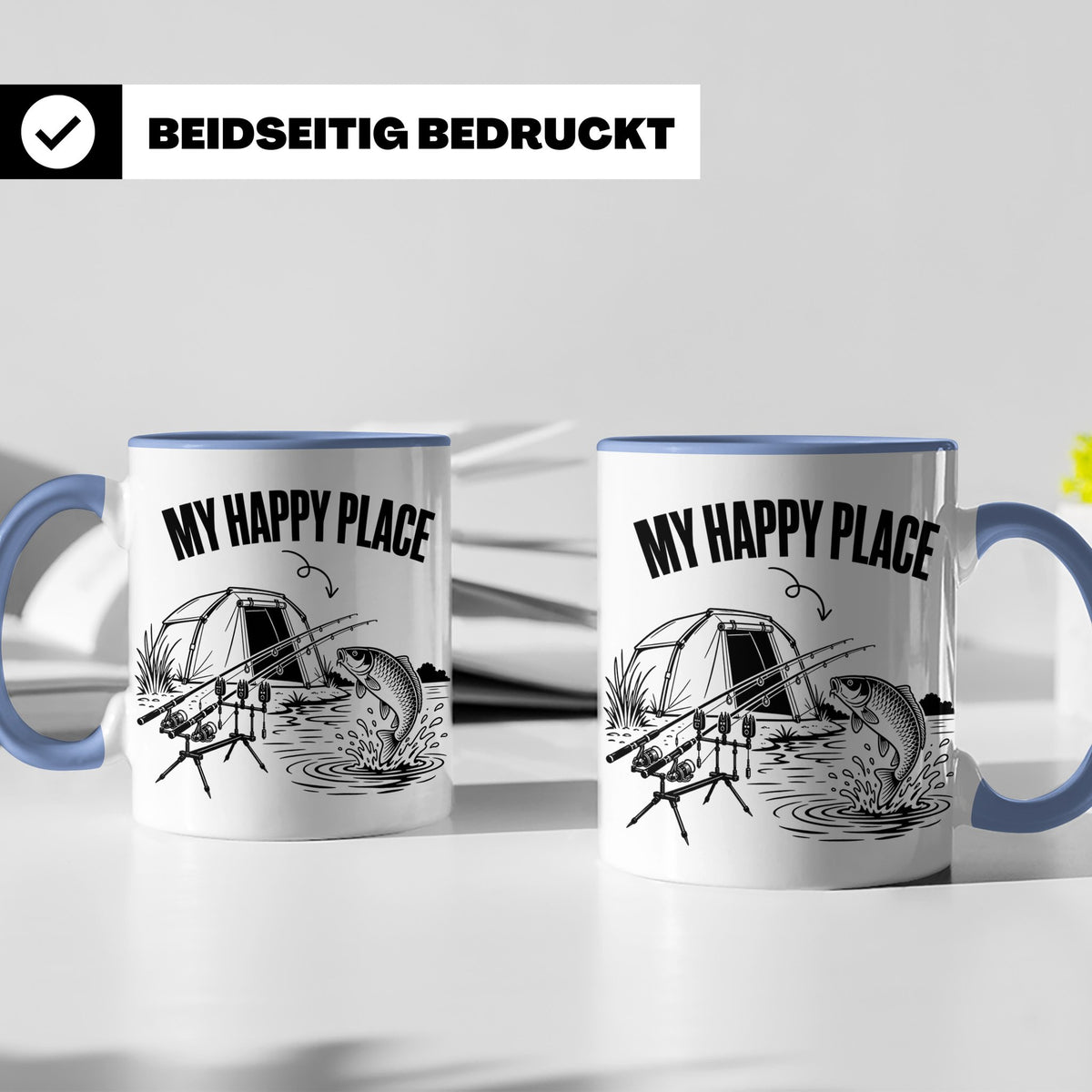 Karpfenangler Tasse My Happy Place Spruch Geschenk für Angle – Blau [farbe:blau]
