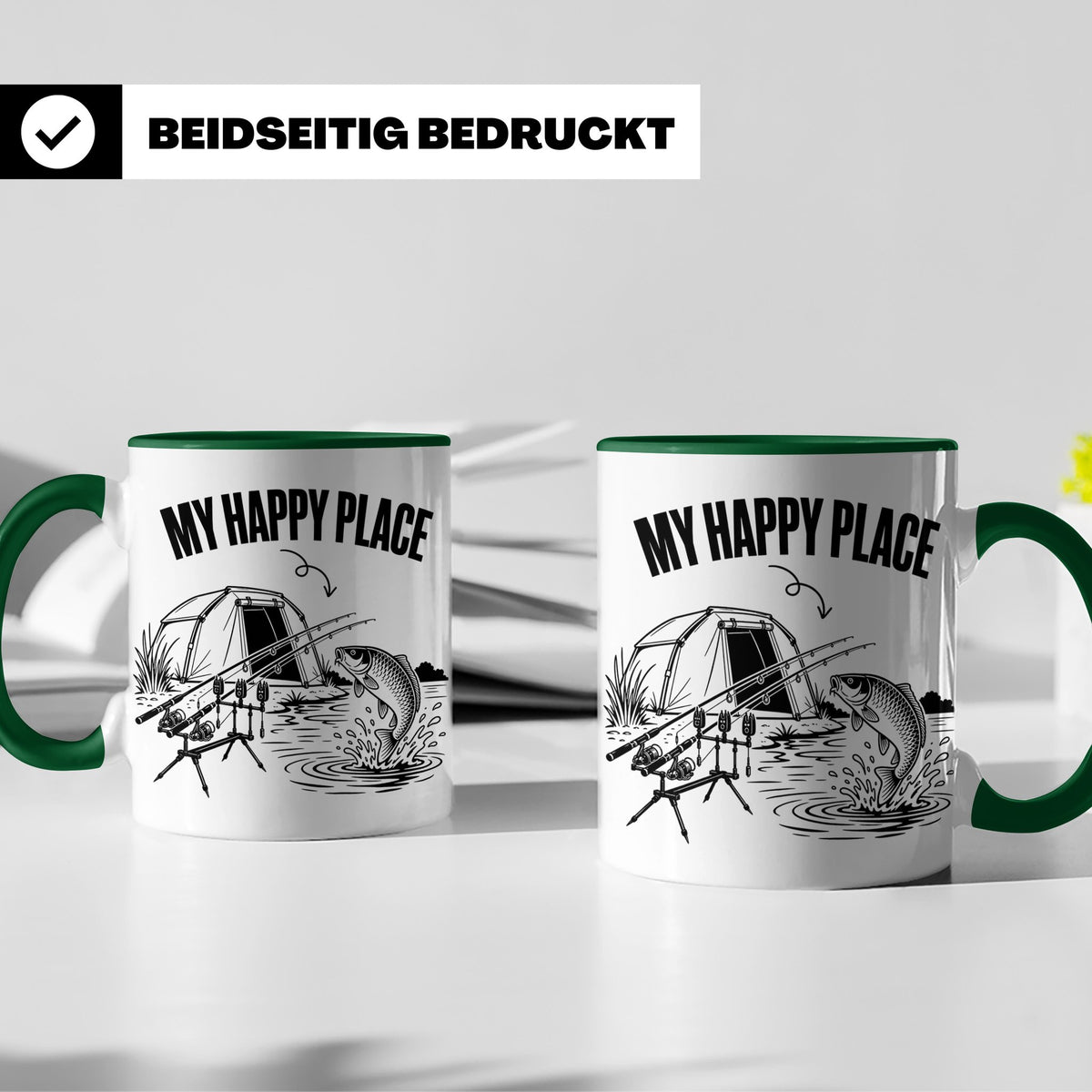 Karpfenangler Tasse My Happy Place Spruch Geschenk für Angle – Grün [farbe:grün]