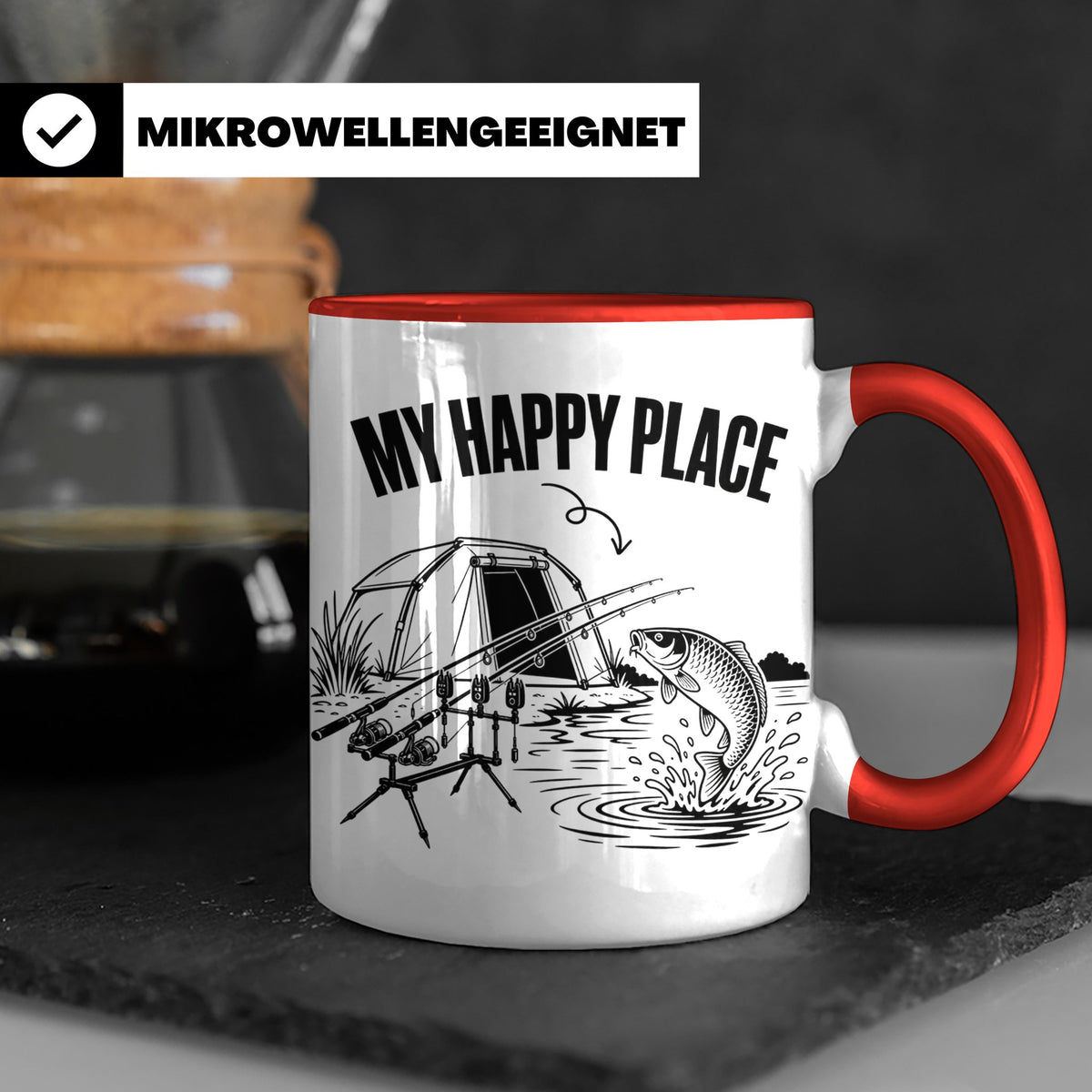 Karpfenangler Tasse My Happy Place Spruch Geschenk für Angle – Rot [farbe:rot]