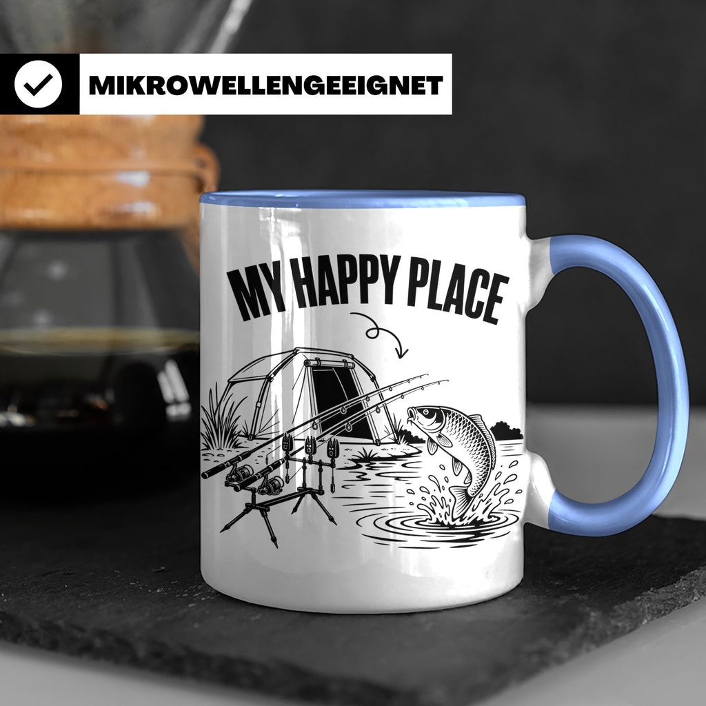 Karpfenangler Tasse My Happy Place Spruch Geschenk für Angle – Blau [farbe:blau]