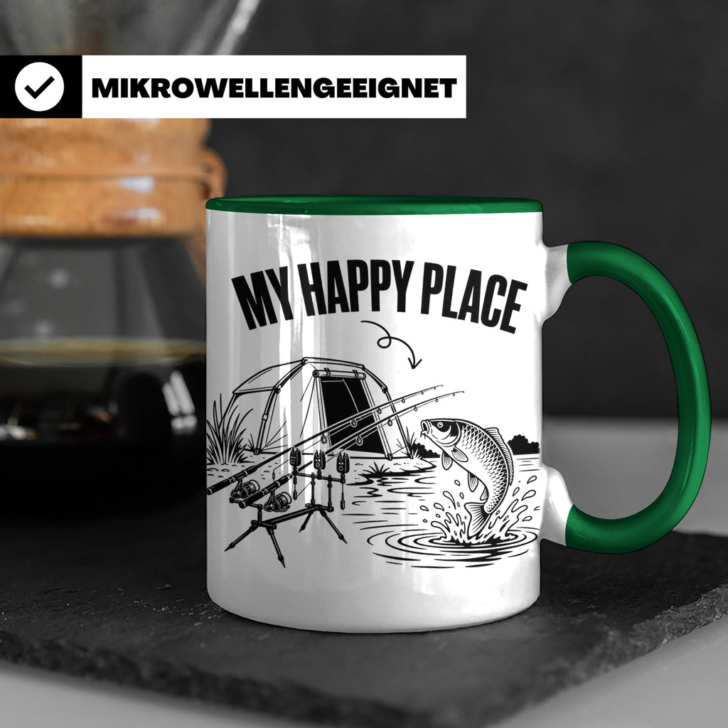 Karpfenangler Tasse My Happy Place Spruch Geschenk für Angle – Grün [farbe:grün]