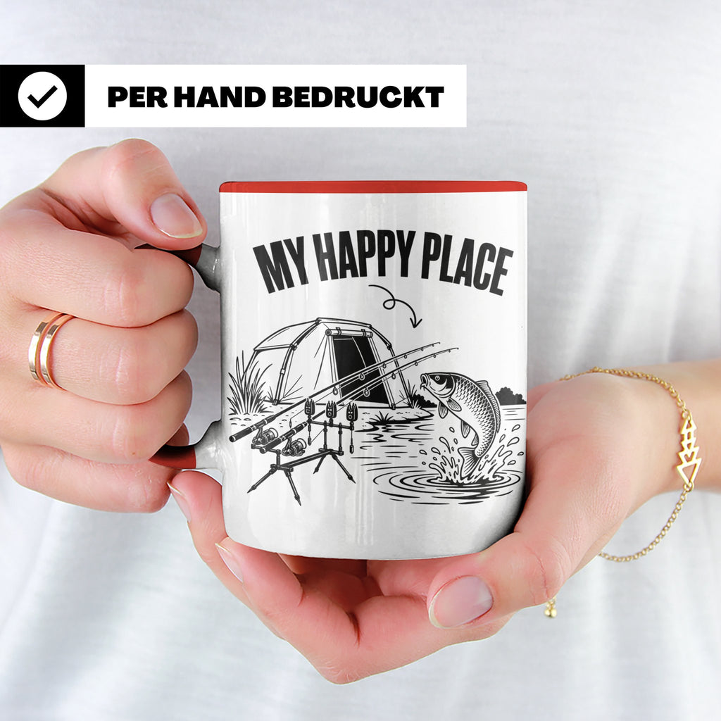 Karpfenangler Tasse My Happy Place Spruch Geschenk für Angle – Rot [farbe:rot]
