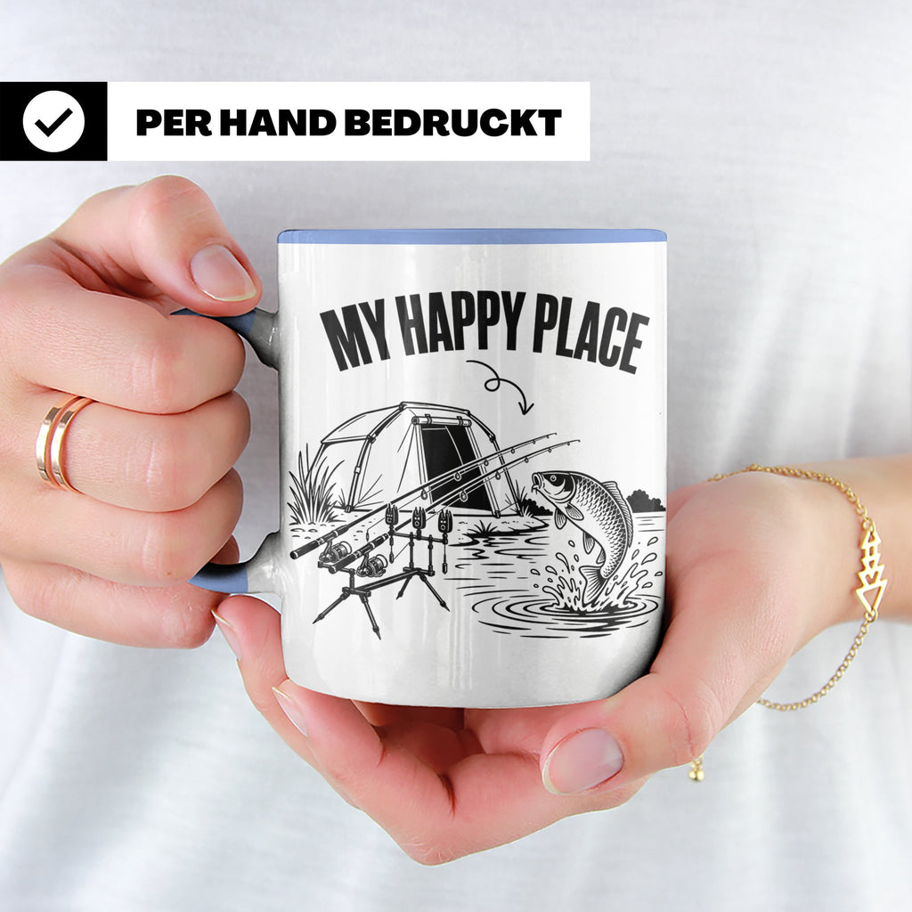 Karpfenangler Tasse My Happy Place Spruch Geschenk für Angle – Blau [farbe:blau]