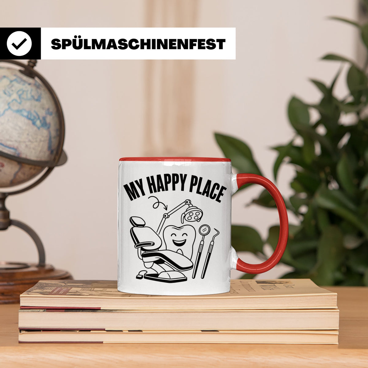 Zahnarzt Tasse My Happy Place Lustig Spruch Zahnarzthelferin – Rot [farbe:rot]