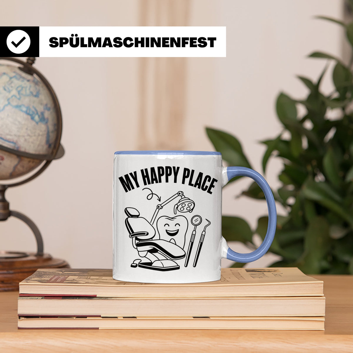 Zahnarzt Tasse My Happy Place Lustig Spruch Zahnarzthelferin – Blau [farbe:blau]