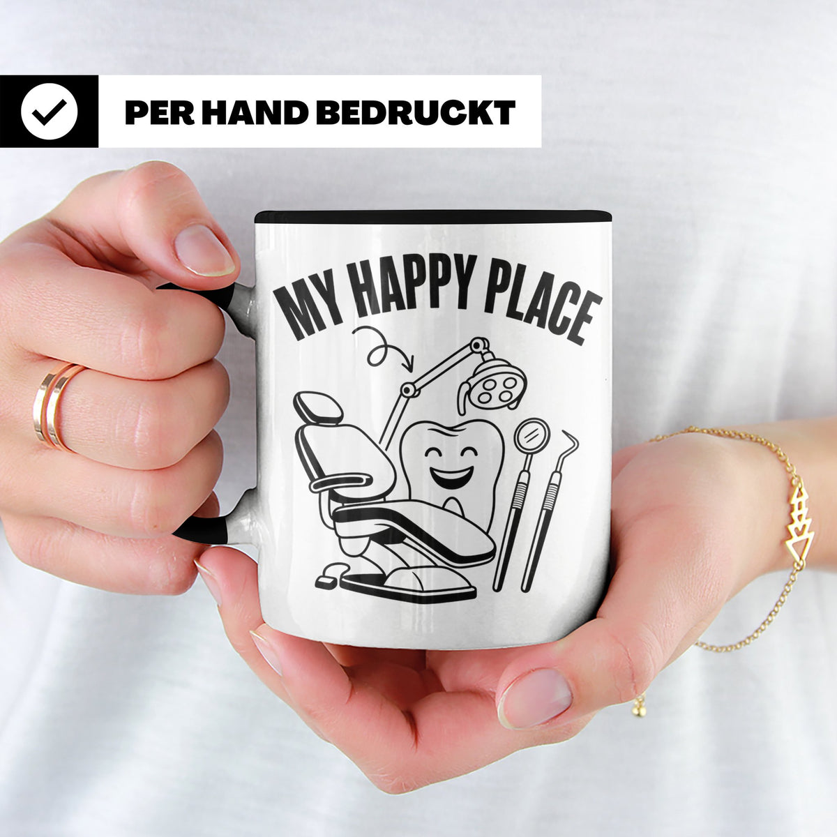 Zahnarzt Tasse My Happy Place Lustig Spruch Zahnarzthelferin – Schwarz [farbe:schwarz]