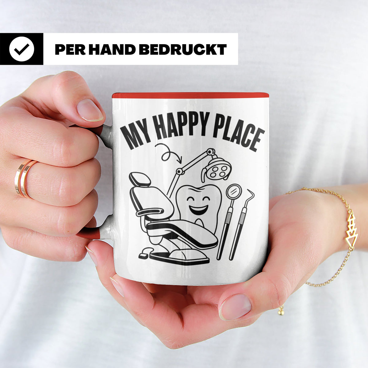 Zahnarzt Tasse My Happy Place Lustig Spruch Zahnarzthelferin – Rot [farbe:rot]