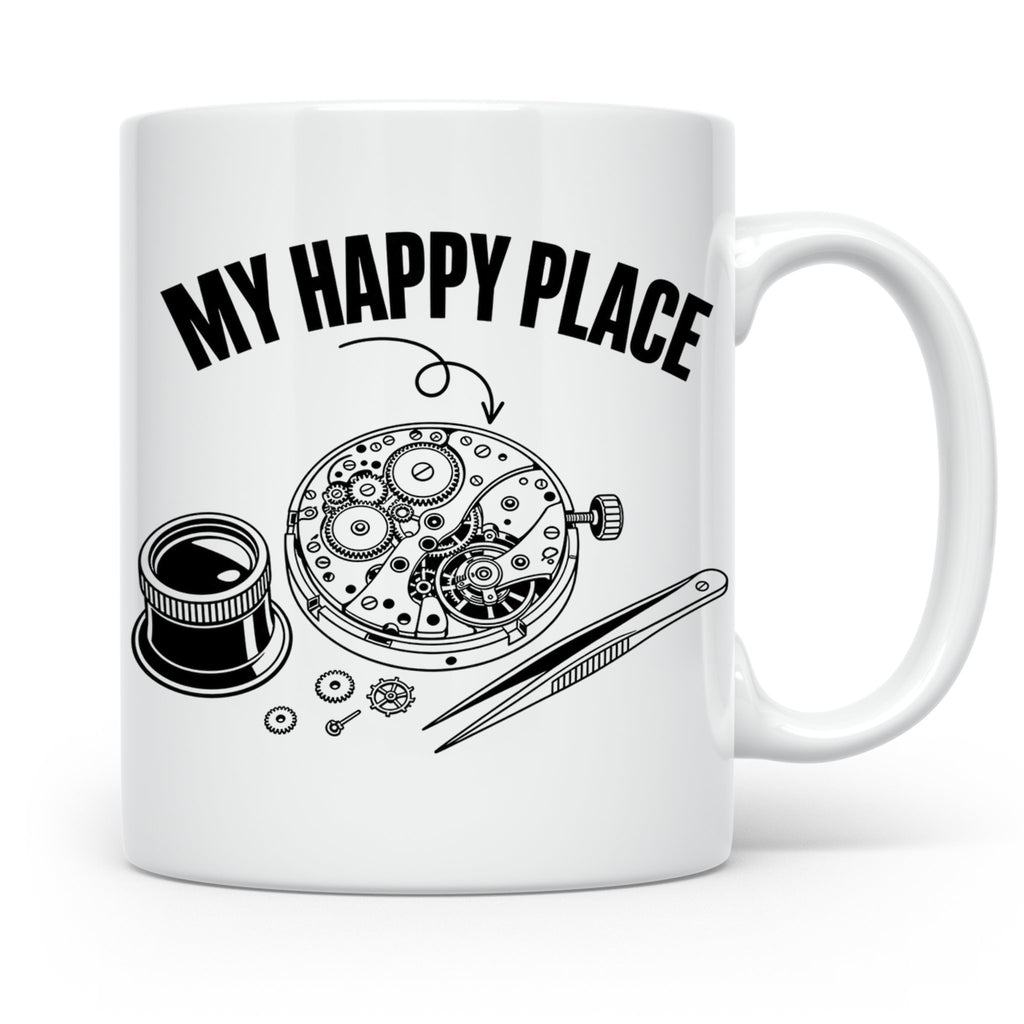 Uhrmacher Tasse My Happy Place Spruch für Uhrenliebhaber & H – Weiß [farbe:weiß]