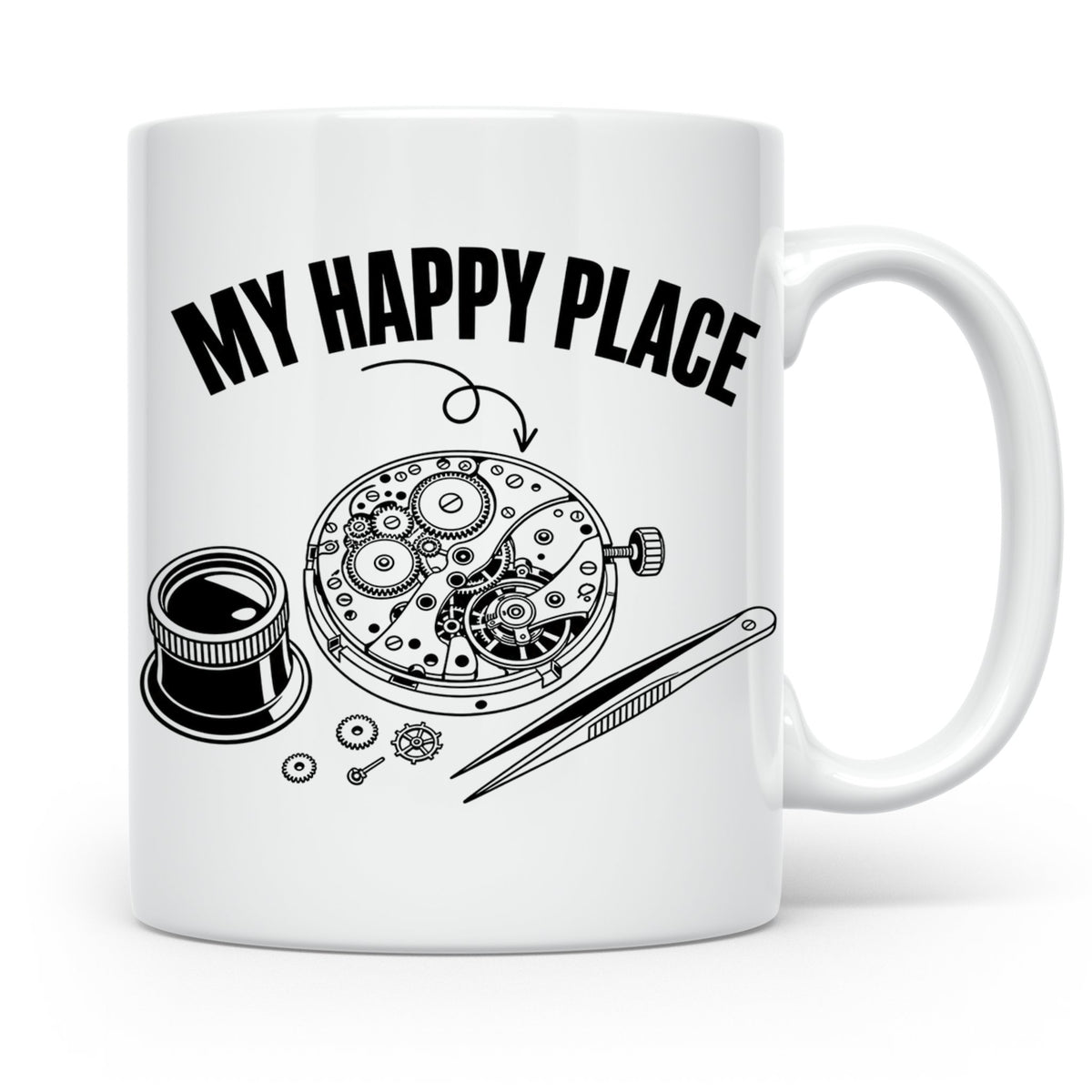 Uhrmacher Tasse My Happy Place Spruch für Uhrenliebhaber & H – Weiß [farbe:weiß]