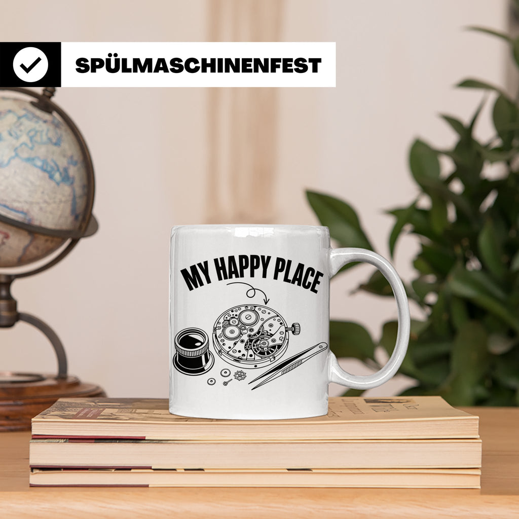 Uhrmacher Tasse My Happy Place Spruch für Uhrenliebhaber & H – Weiß [farbe:weiß]