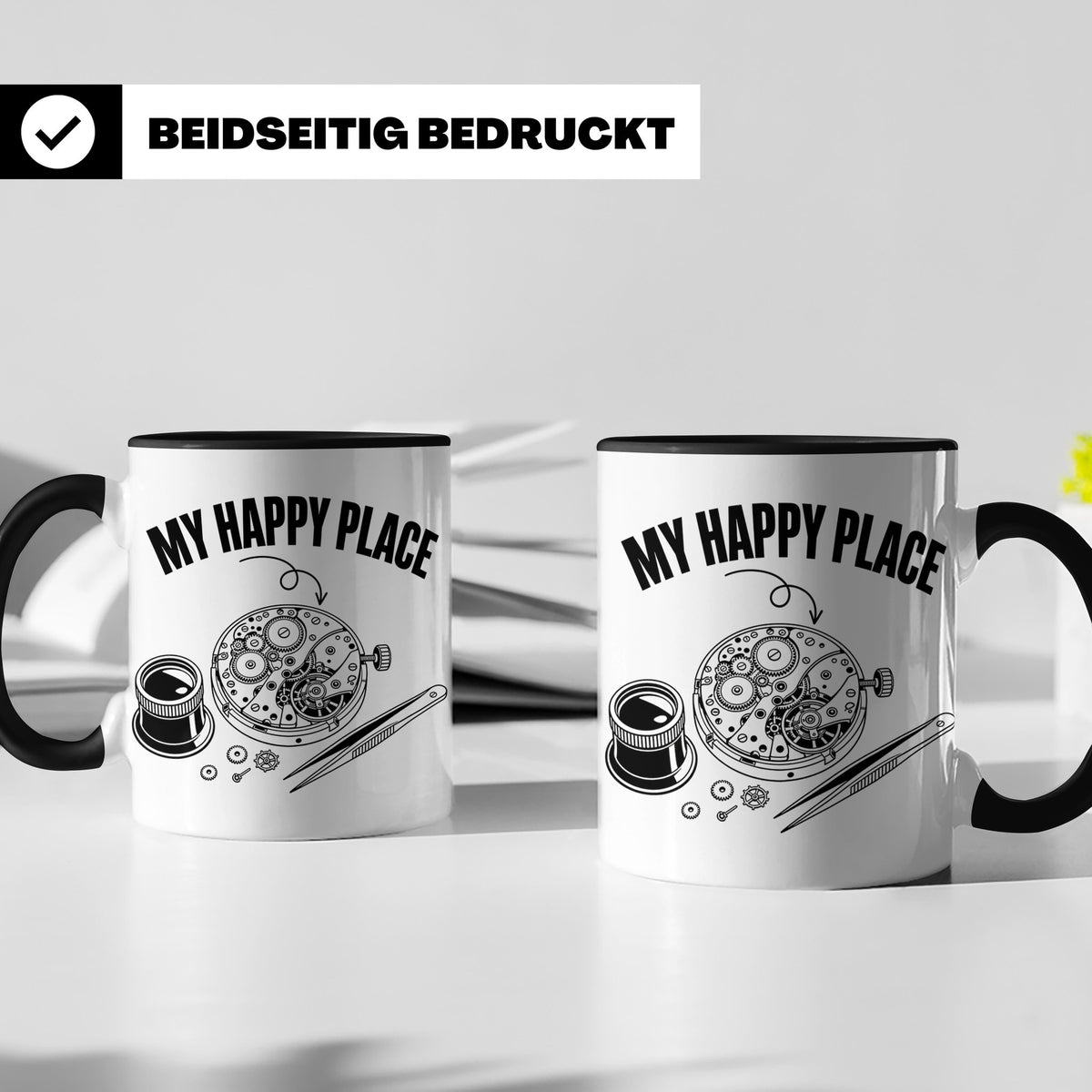 Uhrmacher Tasse My Happy Place Spruch für Uhrenliebhaber & H – Schwarz [farbe:schwarz]