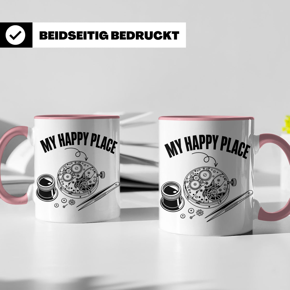 Uhrmacher Tasse My Happy Place Spruch für Uhrenliebhaber & H – Rosa [farbe:rosa]