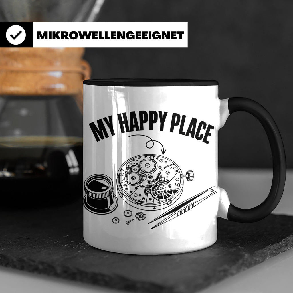 Uhrmacher Tasse My Happy Place Spruch für Uhrenliebhaber & H – Schwarz [farbe:schwarz]