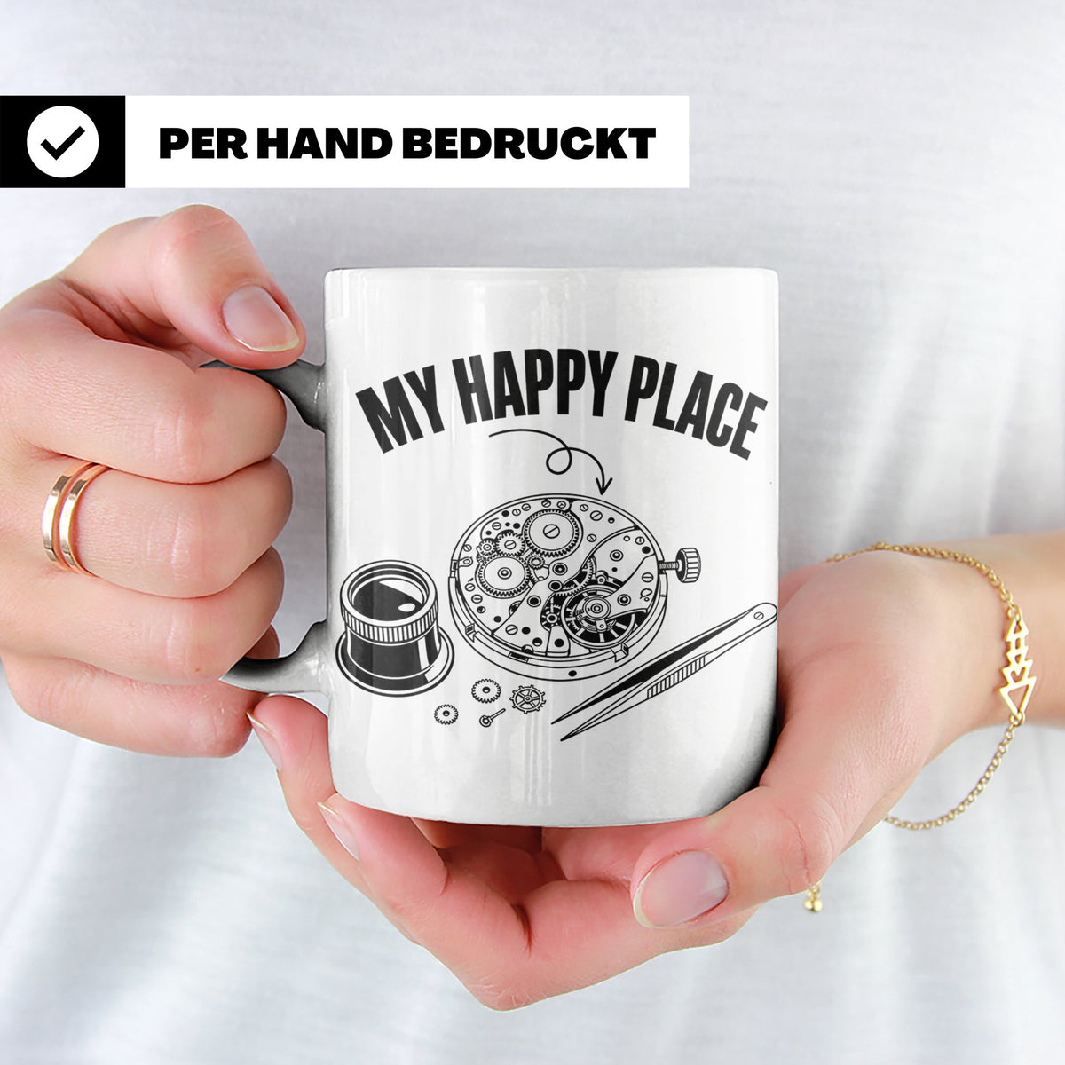 Uhrmacher Tasse My Happy Place Spruch für Uhrenliebhaber & H – Weiß [farbe:weiß]