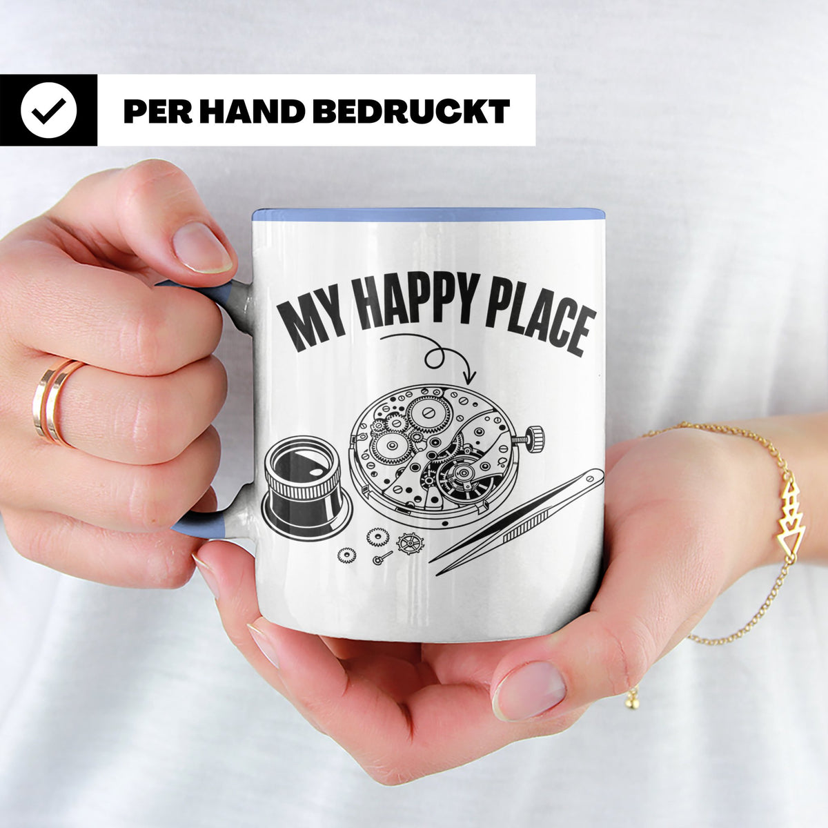 Uhrmacher Tasse My Happy Place Spruch für Uhrenliebhaber & H – Blau [farbe:blau]
