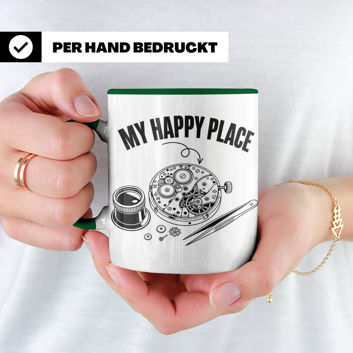 Uhrmacher Tasse My Happy Place Spruch für Uhrenliebhaber & H – Grün [farbe:grün]