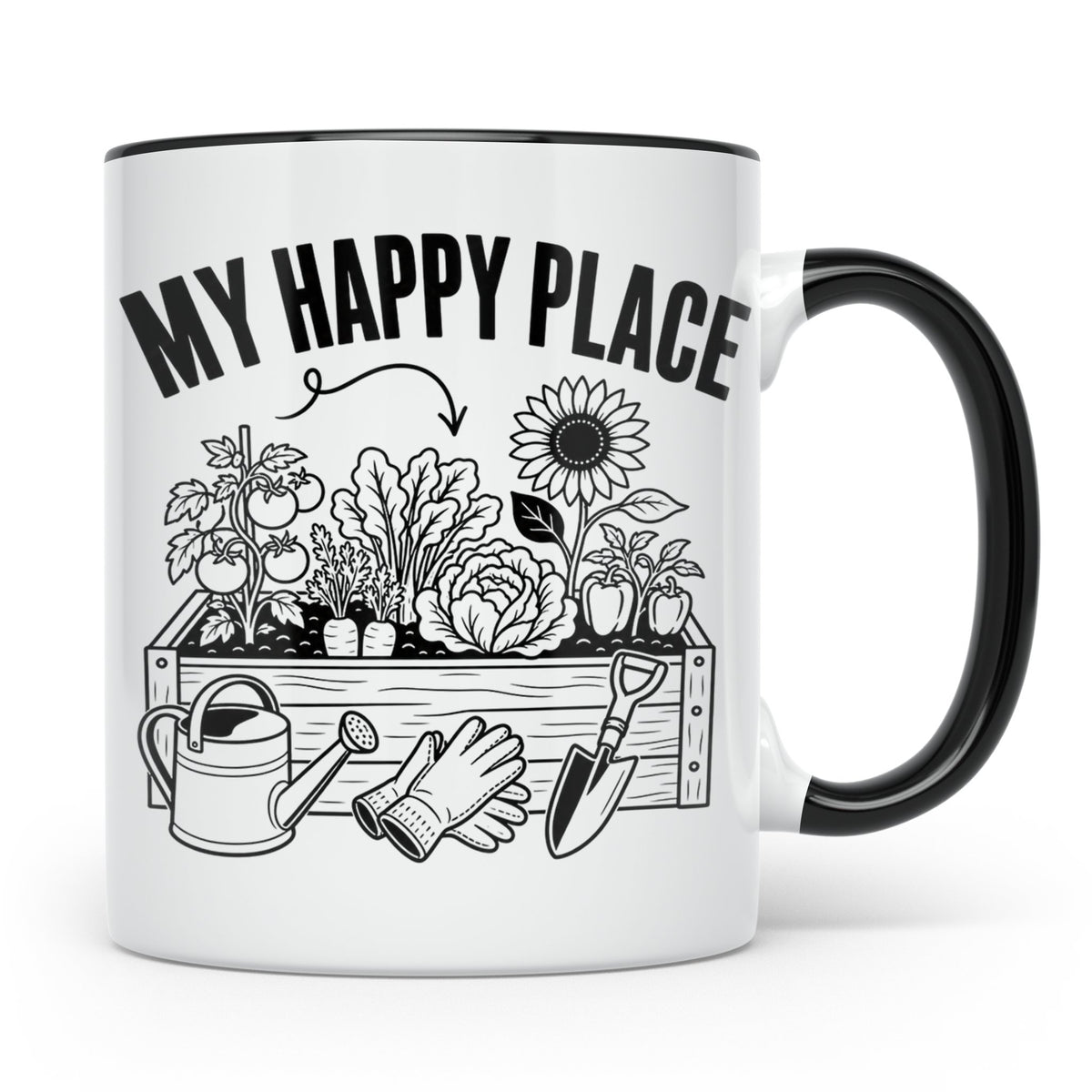 Gärtner Tasse mit Spruch My Happy Place für Hobbygärtner, Ge – Schwarz [farbe:schwarz]