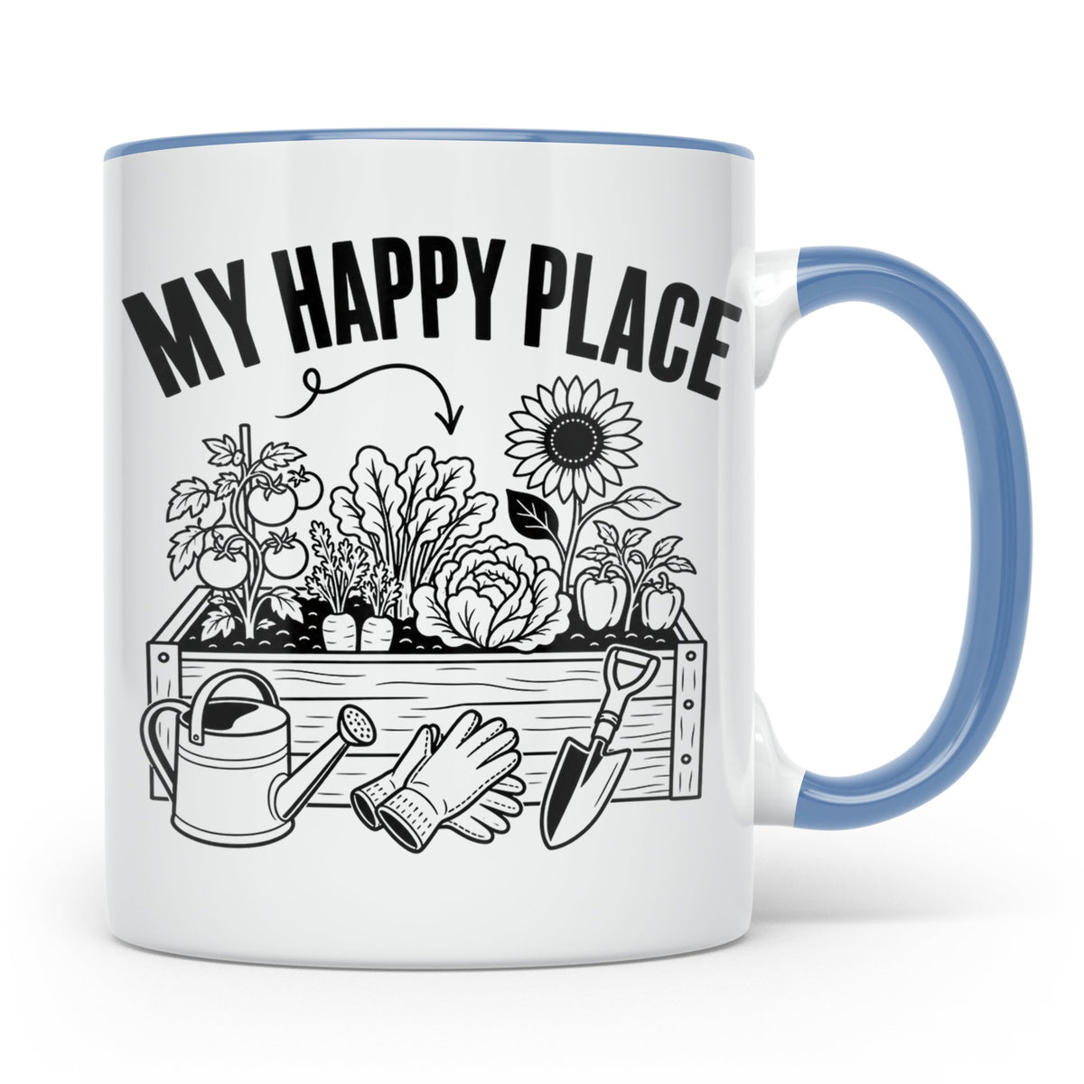 Gärtner Tasse mit Spruch My Happy Place für Hobbygärtner, Ge – Blau [farbe:blau]