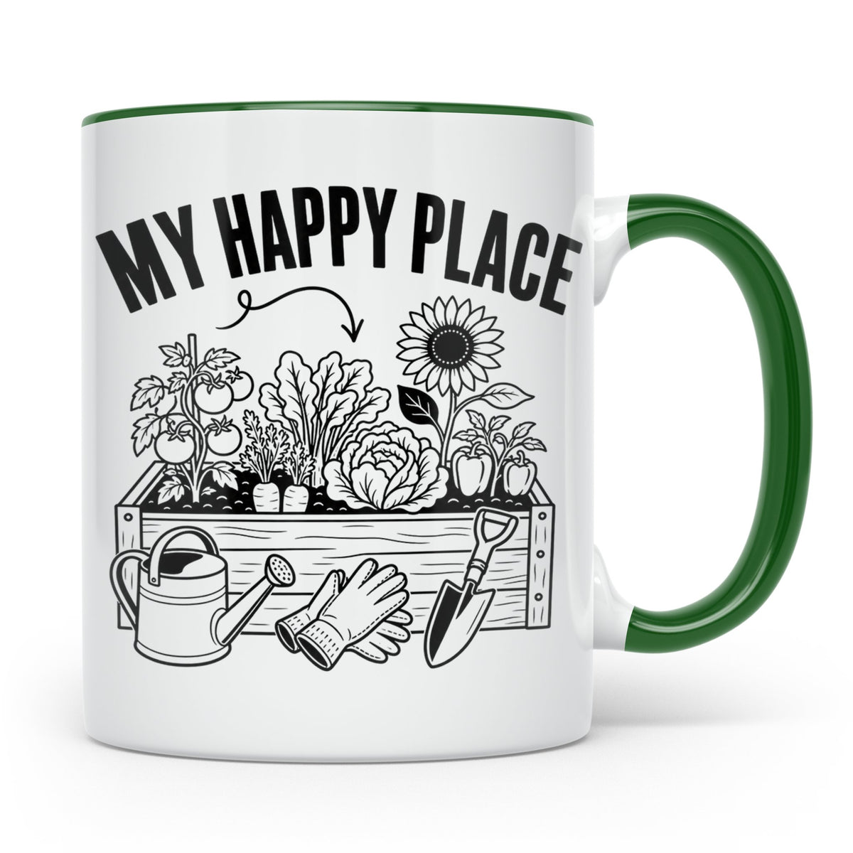 Gärtner Tasse mit Spruch My Happy Place für Hobbygärtner, Ge – Grün [farbe:grün]