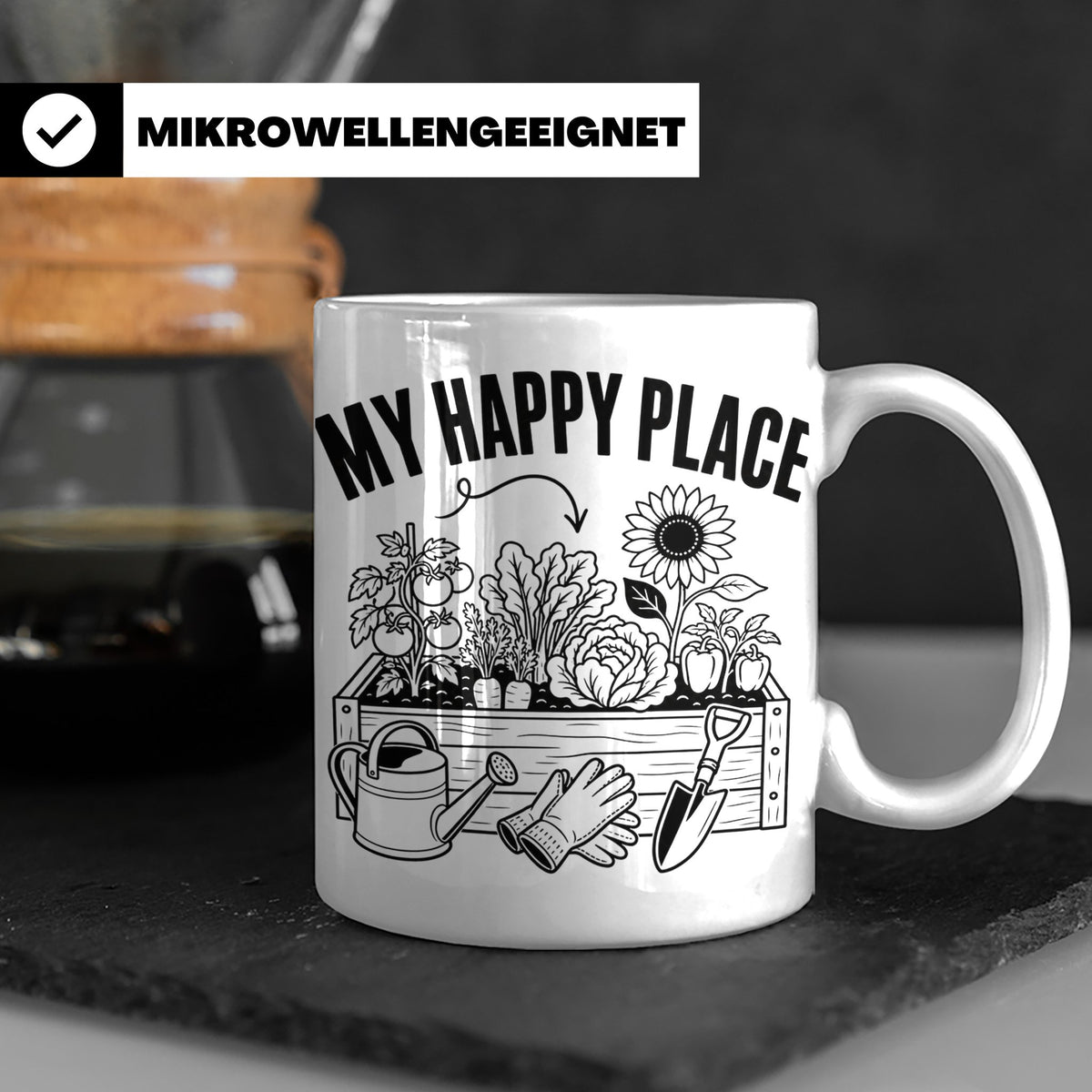 Gärtner Tasse mit Spruch My Happy Place für Hobbygärtner, Ge – Weiß [farbe:weiß]