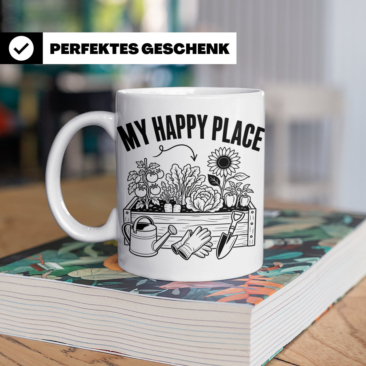 Gärtner Tasse mit Spruch My Happy Place für Hobbygärtner, Ge – Weiß [farbe:weiß]