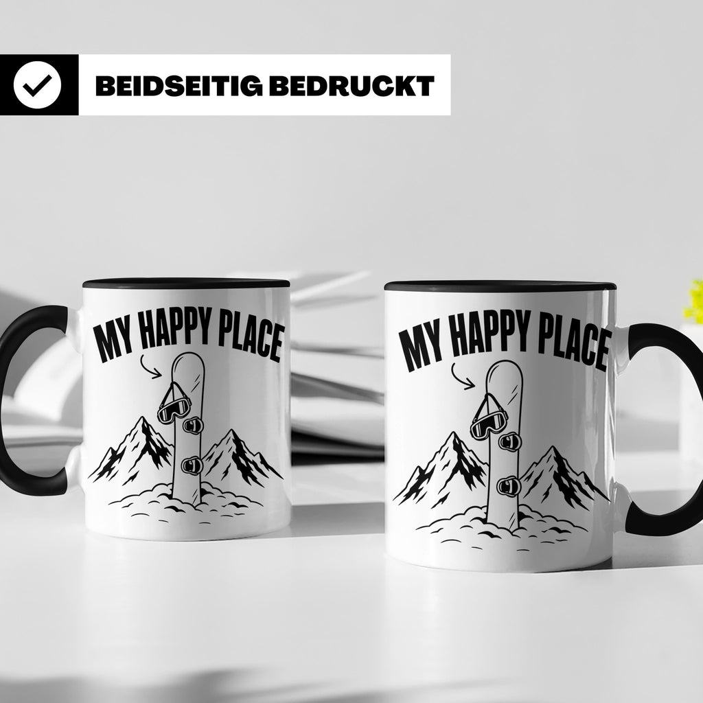 Snowboard Tasse My Happy Place Spruch für Snowboarder Gesche – Schwarz [farbe:schwarz]
