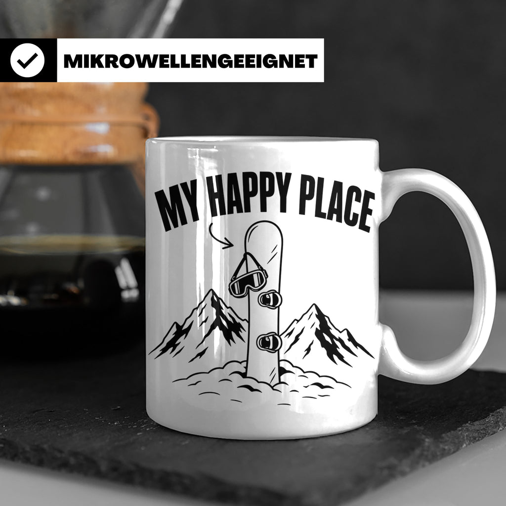 Snowboard Tasse My Happy Place Spruch für Snowboarder Gesche – Weiß [farbe:weiß]