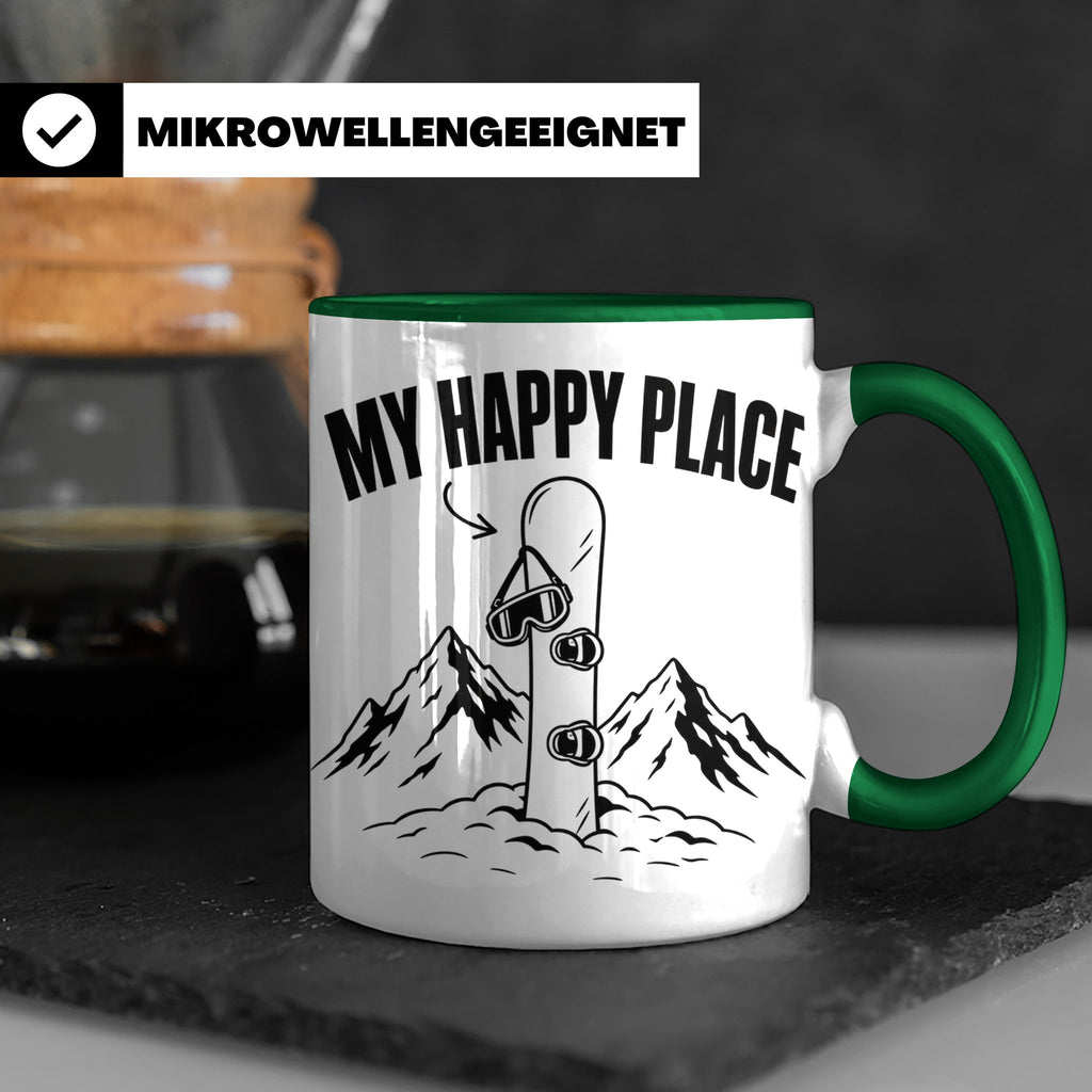 Snowboard Tasse My Happy Place Spruch für Snowboarder Gesche – Grün [farbe:grün]