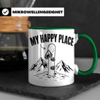 Snowboard Tasse My Happy Place Spruch für Snowboarder Gesche – Grün [farbe:grün]