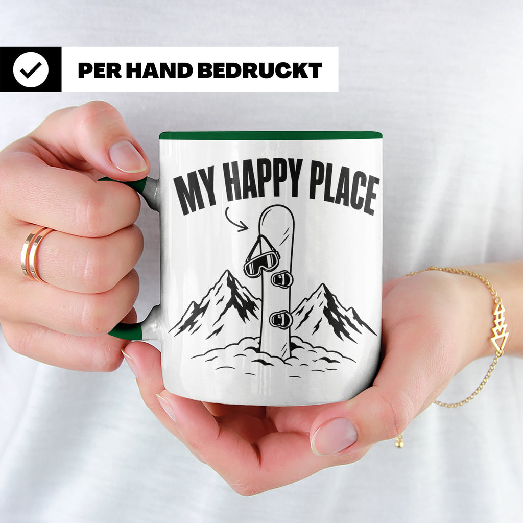 Snowboard Tasse My Happy Place Spruch für Snowboarder Gesche – Grün [farbe:grün]