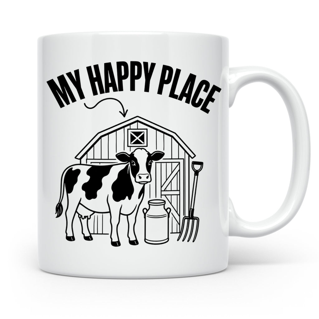 Kuh Tasse My Happy Place Spruch I Bauernhof Motiv für Landwi – Weiß [farbe:weiß]