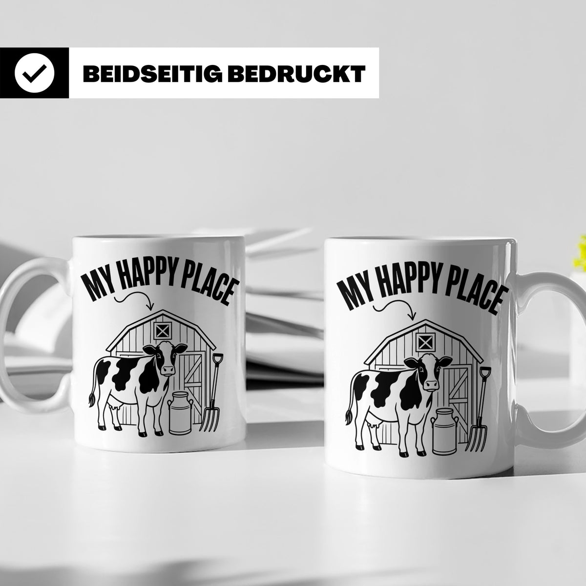 Kuh Tasse My Happy Place Spruch I Bauernhof Motiv für Landwi – Weiß [farbe:weiß]