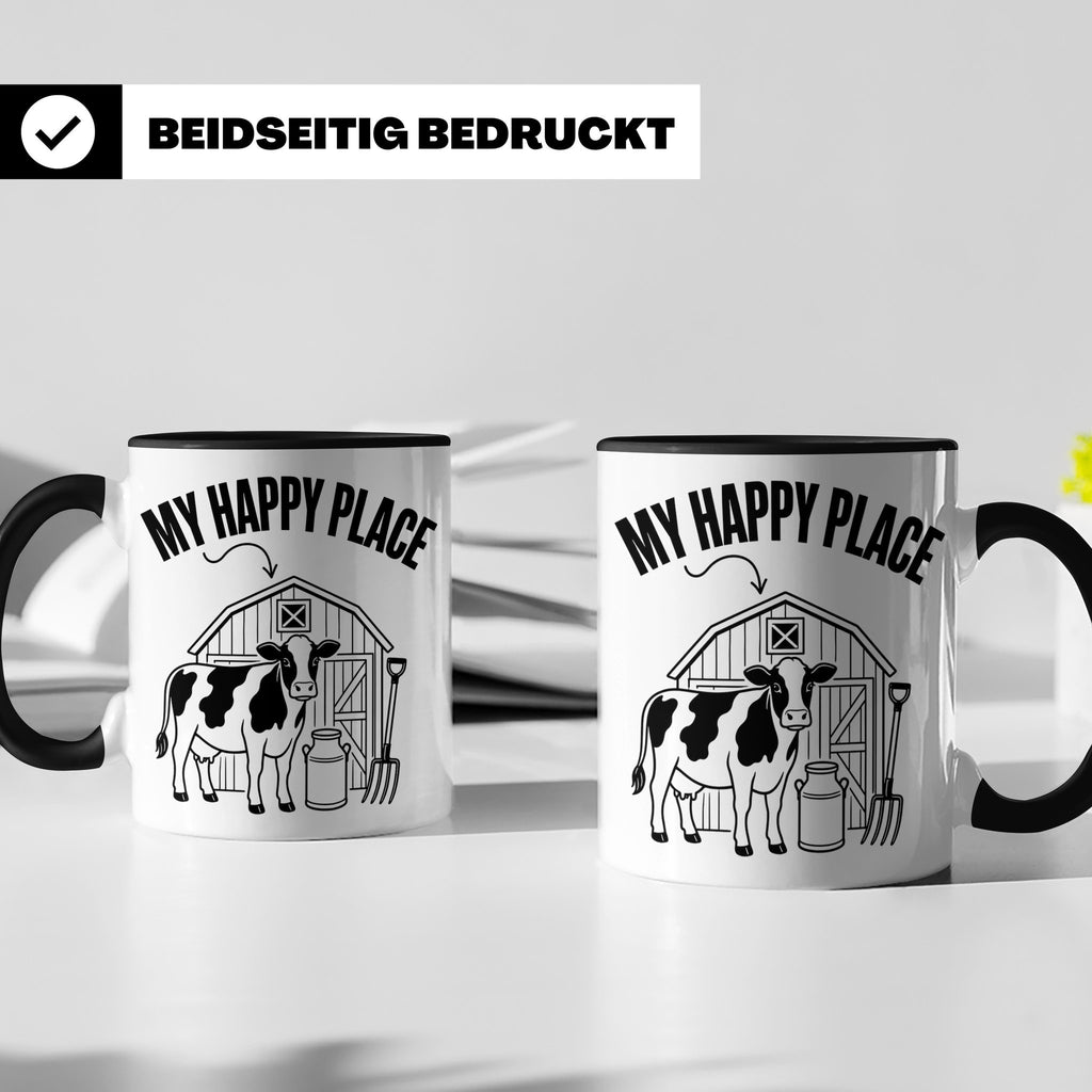 Kuh Tasse My Happy Place Spruch I Bauernhof Motiv für Landwi – Schwarz [farbe:schwarz]