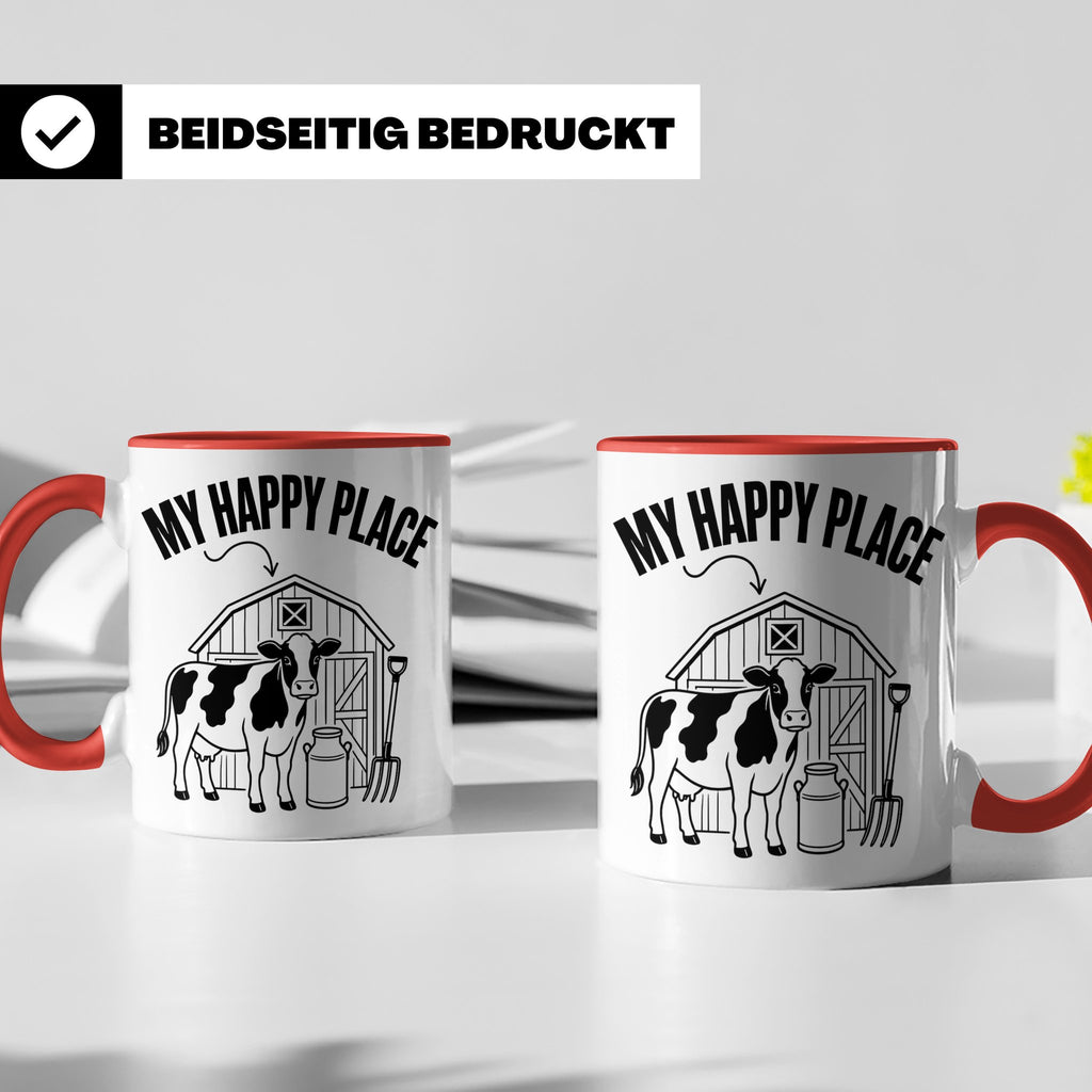 Kuh Tasse My Happy Place Spruch I Bauernhof Motiv für Landwi – Rot [farbe:rot]