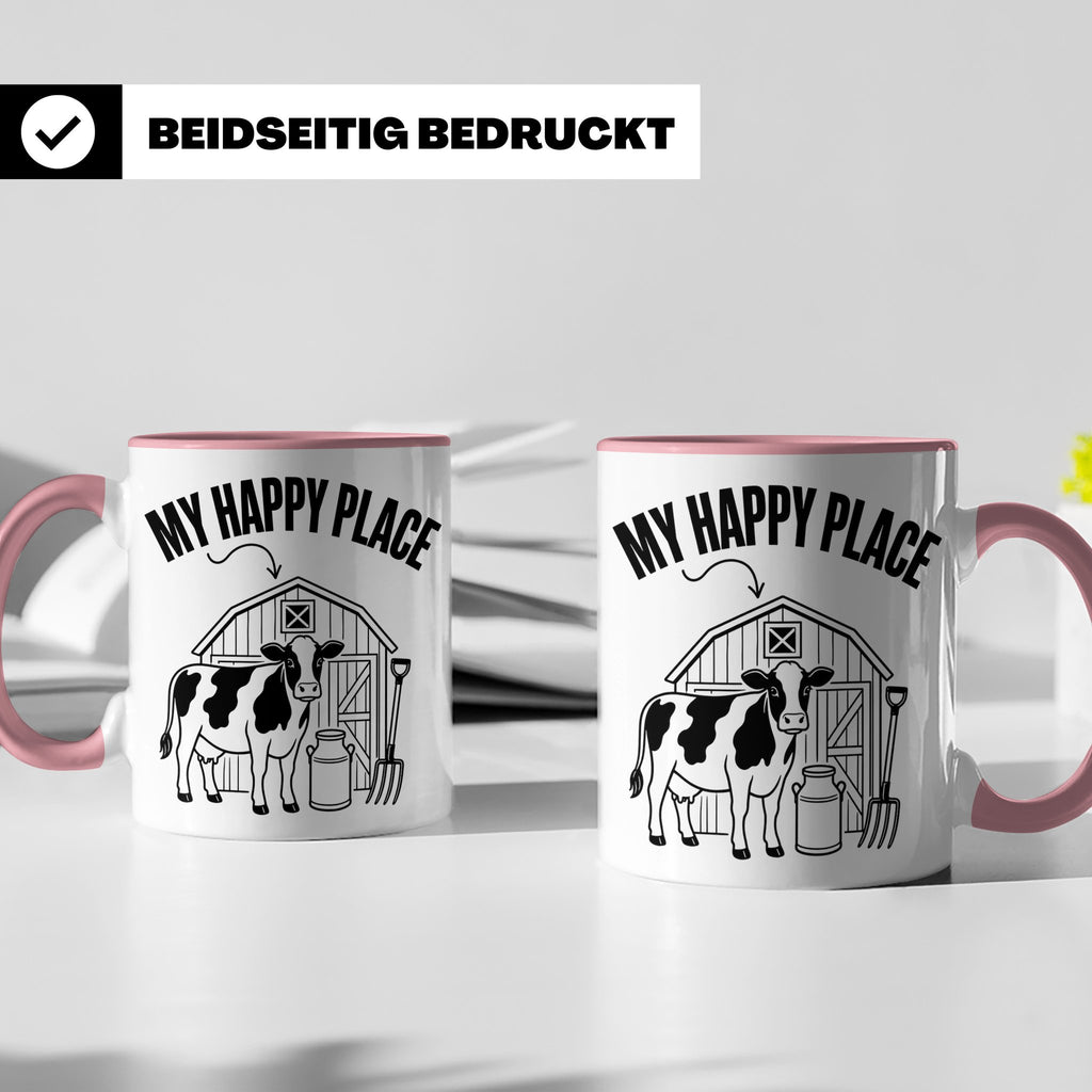 Kuh Tasse My Happy Place Spruch I Bauernhof Motiv für Landwi – Rosa [farbe:rosa]