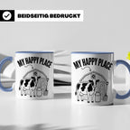 Kuh Tasse My Happy Place Spruch I Bauernhof Motiv für Landwi – Blau [farbe:blau]